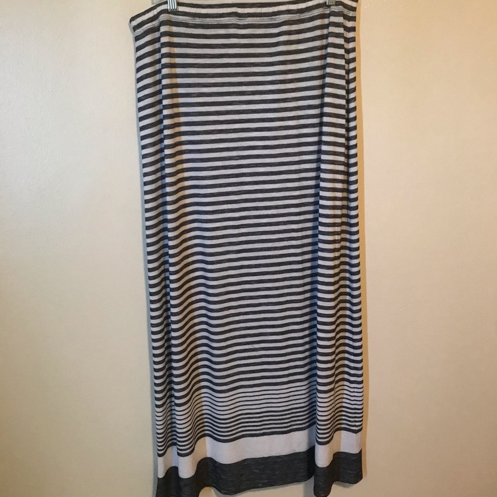 Grey and White Striped Long Skirt